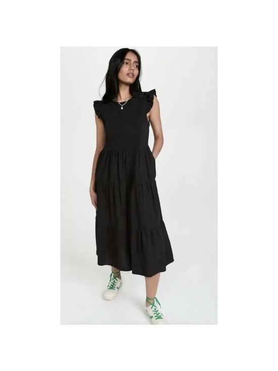 Nation LTD Dresses & Skirts - Nation LTD Sissy Tiered Ruffle Sleeve Midi Dress Jet Black Size L Minimalist